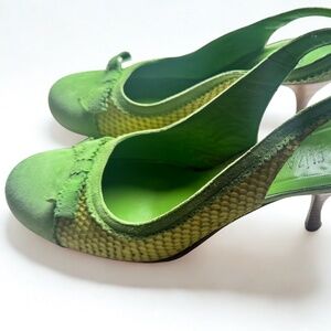 Green Slingback Mix Suede Leather Heels Eliza di Venezia Size 9.5
